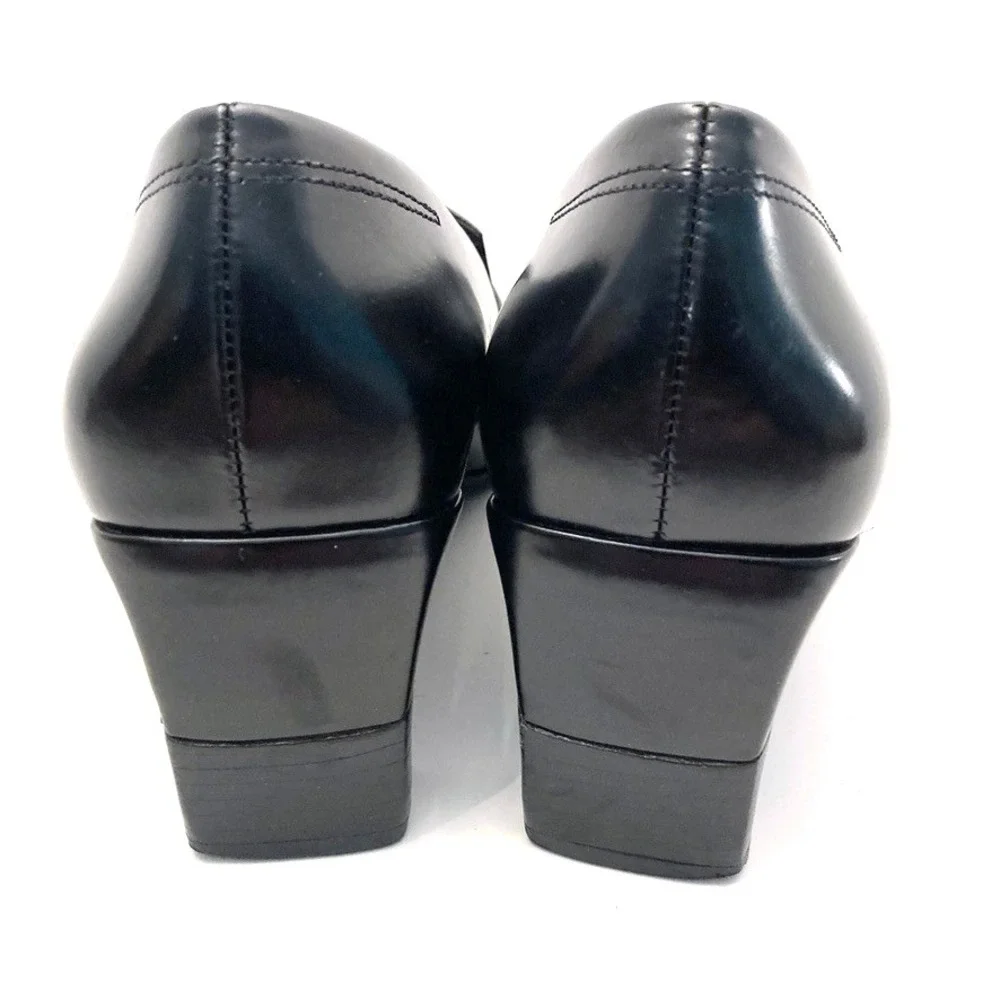 Cole Haan Studio Heeled Loafers Pumps Black Shell Leather Square Toe Womens 8‎ B